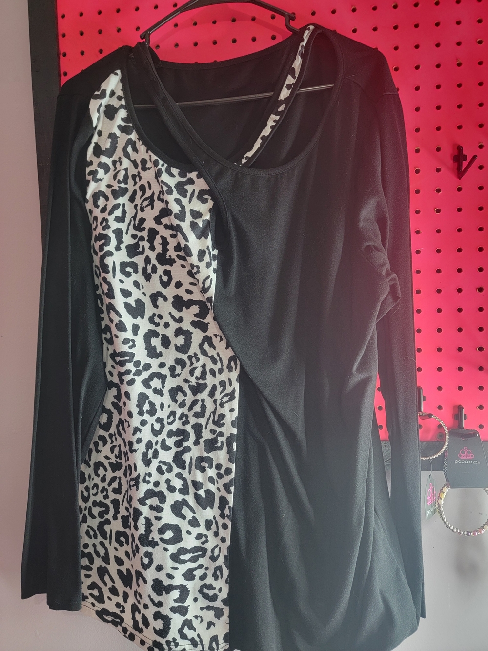 Black & White Leopard Panel Long Sleeve Top